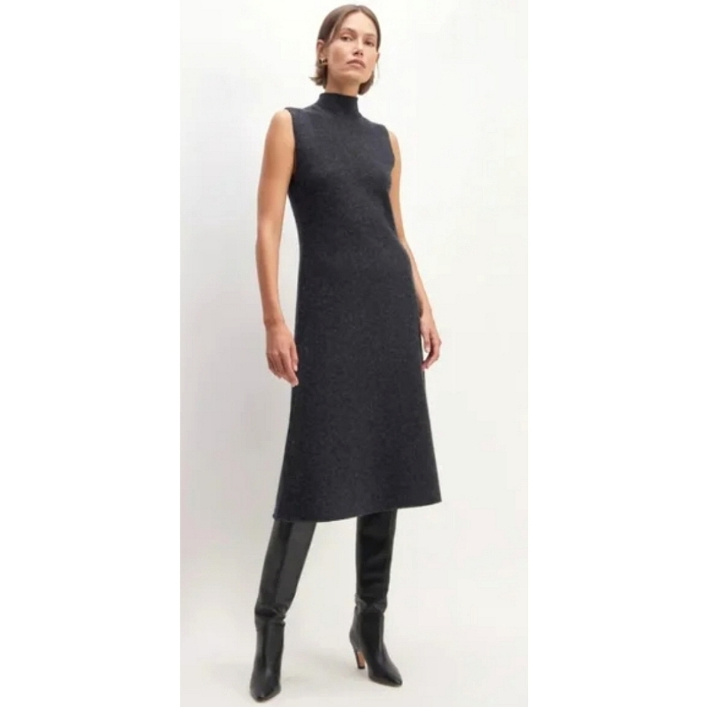 Magaschoni 100% Cashmere Mockneck Ribbed Midi Sweater Dress – Small Quiet Luxury